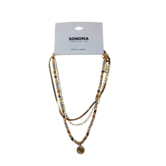 Sonoma Good for Life Gold Tone 3 Row Bead and Chain Coin Necklace - Picture 2 of 4
